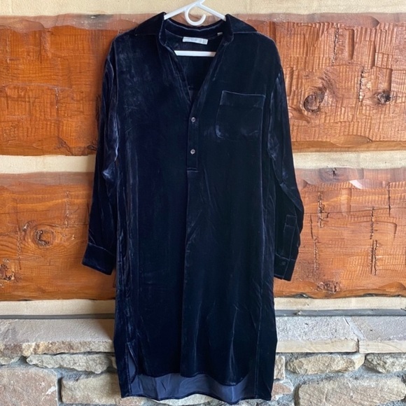 Vince Dresses & Skirts - Vince Midnight Blue Velour Dress Size Small